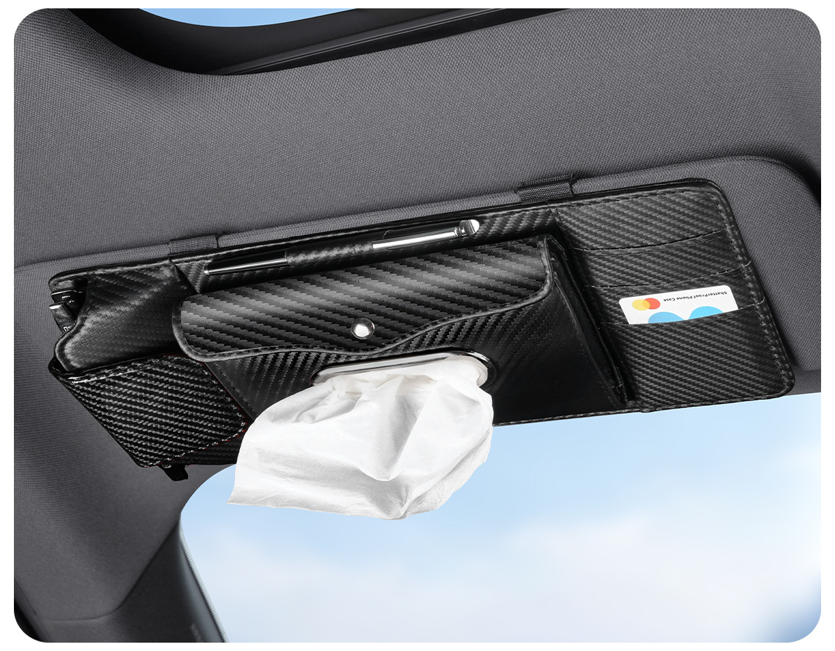 Car Sun Visor Multi-Function Storage Bag, In-Car Card Holder, Glasses Clip, Car Tissue Box, Tissue Box, Car Accessories