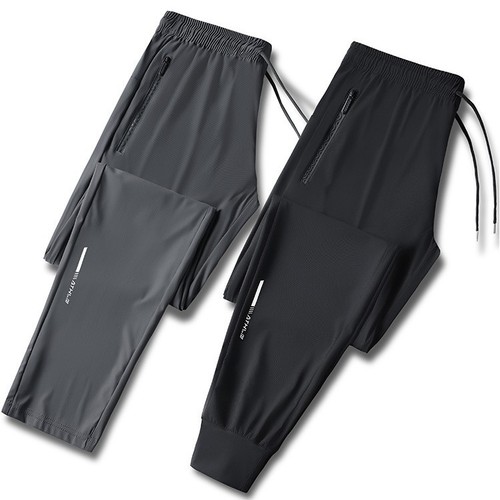 Summer Outdoor Sport Dry Ice Fiber Men's Long Pants Ultra-Thin Breathable Sweat Absorbent Casual Running Exercise Fitness Pants