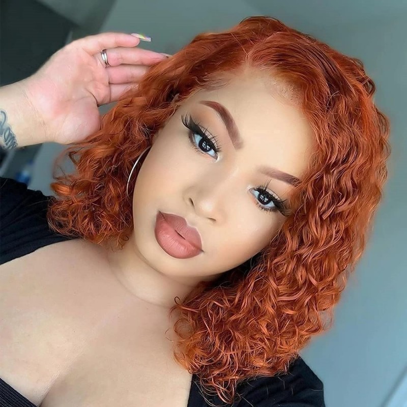Perruque bouclée orange tendance pour femme, style européen/américain, naturelle, petite et duveteuse, extensions de cheveux synthétiques_voghion.com