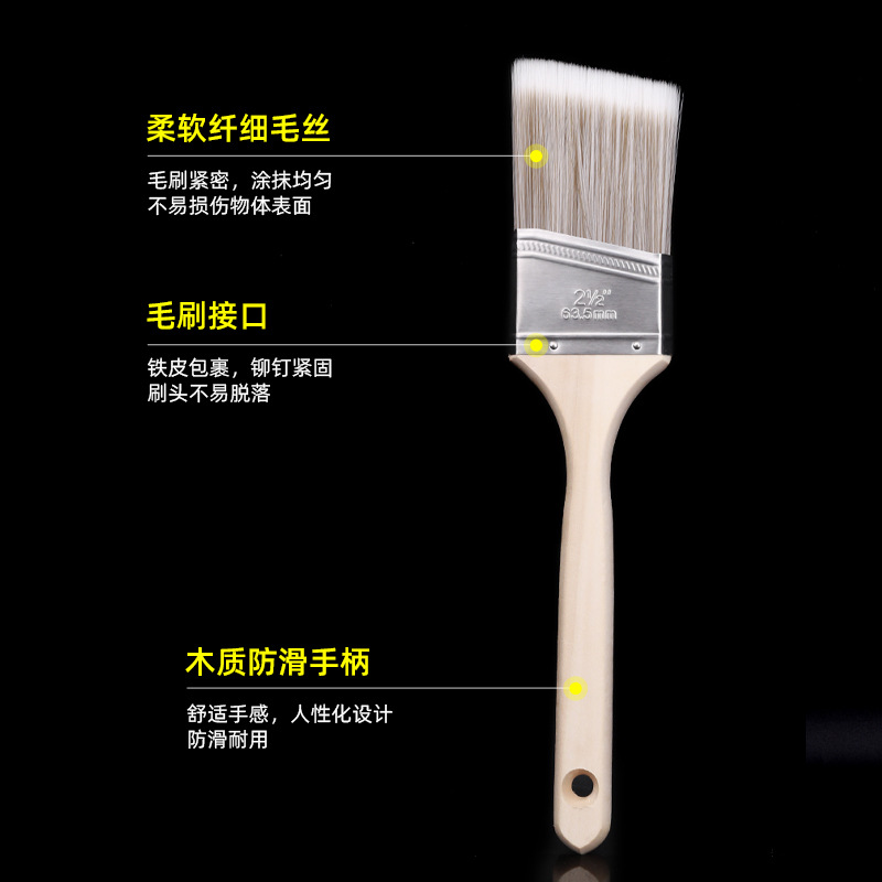 Mango de madera, ángulo oblicuo, cepillo de separación de color, pintura artística, pintura de látex, cepillo de pintura, trazo de recorte, herramienta de pintura