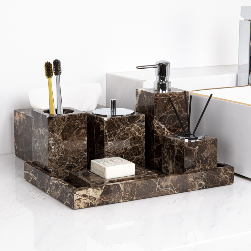 Cross-Border Marble Bathroom Set Coffee Net Wholesale Hotel Home Bathroom Bathroom Supplies Kit Decorative Tray