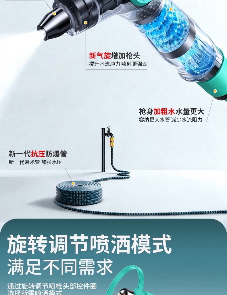 Suitable for high-pressure car washing water guns, home gardening tools, retractable water hoses, tap water pressure boosters, and washable water