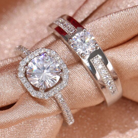 Couple ring open diamond ring wedding ring simulation wedding ring men's and women's silver plated ring Women's wholesale jewelry