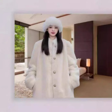 秋冬季仿兔毛皮草外套女中长款宽松加厚立领仿水貂绒毛毛大衣保暖