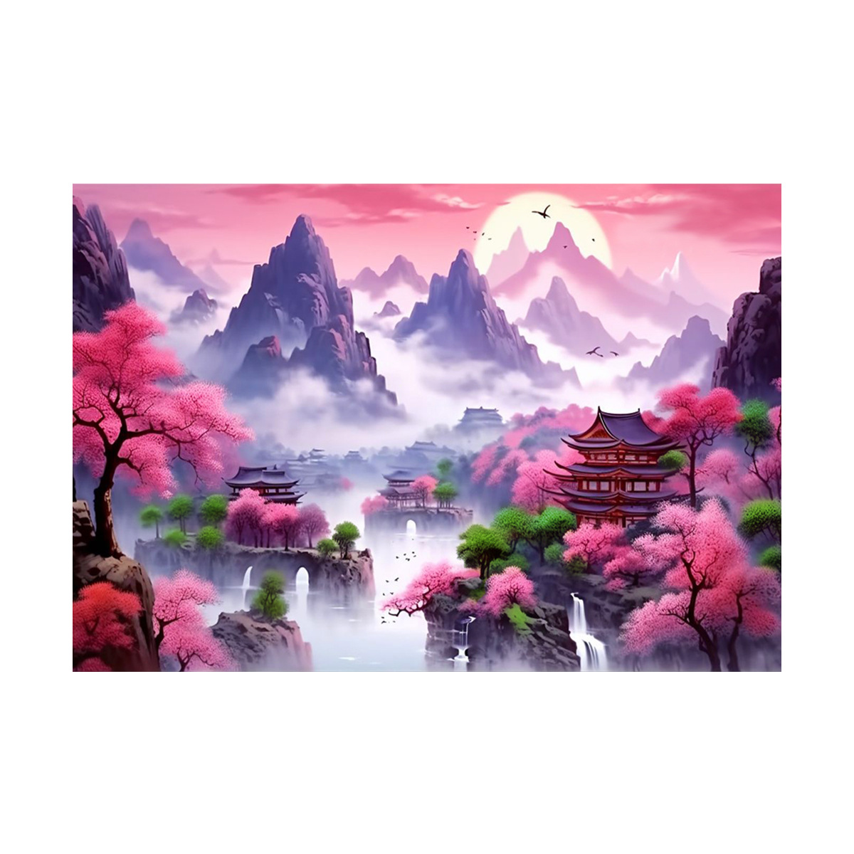 Transfronterizo 2026 nuevo bordado cruzado púrpura qi donglai pequeña edición paisaje clásico sala de estar decoración hecha a mano