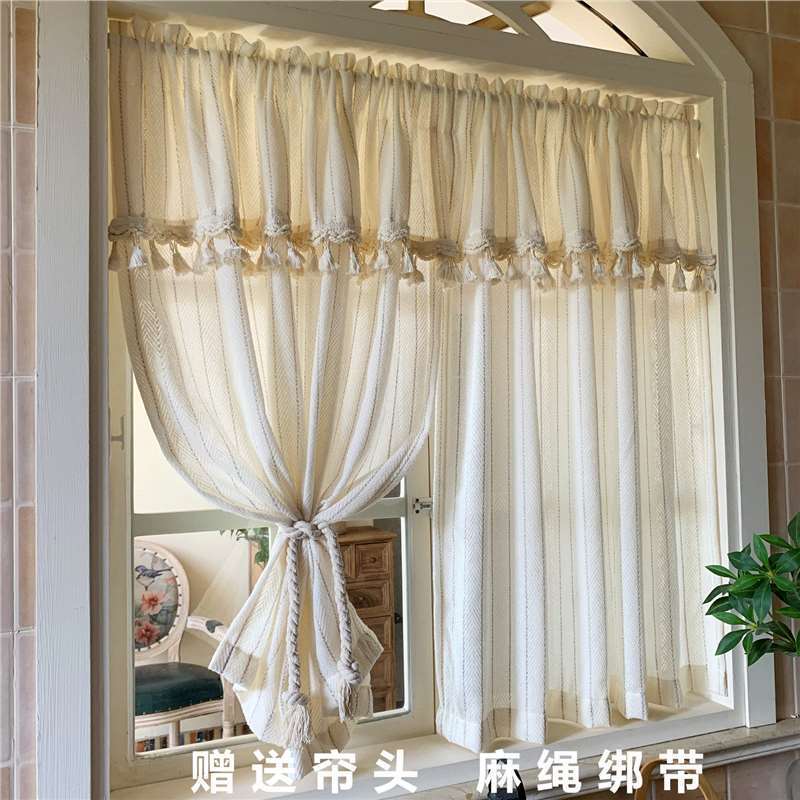 Cream-Colored French-Style Sheer Curtains, Japanese-Style Curtains, Light-Filtering but Not See-Through, Semi-Blackout for Bay Windows, Study Rooms, Kitchens, No-Drill Installation Cream-Colored French-Style Sheer Curtains, Japanese-Style Curtains, Light-Filtering but Not See-Through, Semi-Blackout for Bay Windows, Study Rooms, Kitchens, No-Drill Installation