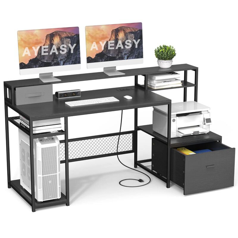 Factory Direct Sale Computer Desk Home Office Desk with Monitor Stand, with Power Socket and Drawers