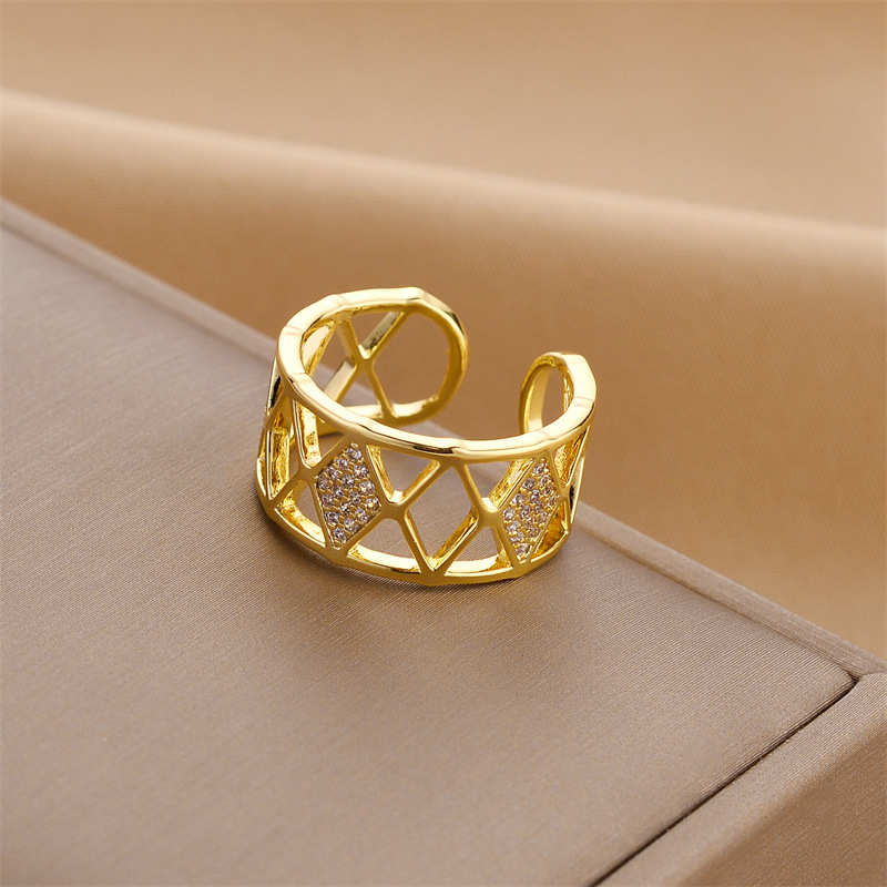 10g Weight Zircon Inlay Material Fashion Geometric Copper Plating Zircon Open Ring 1 Piece