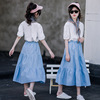 Set, summer clothing, children's cotton T-shirt, skirt, Korean style, children's clothing, western style, with short sleeve