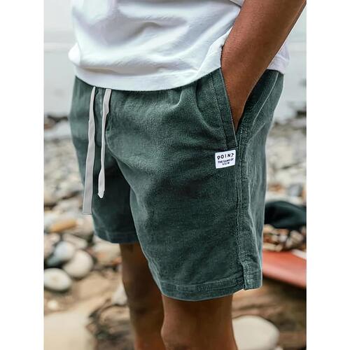 D7652026 New style pure color corduroy waist drawstring men's casual shorts