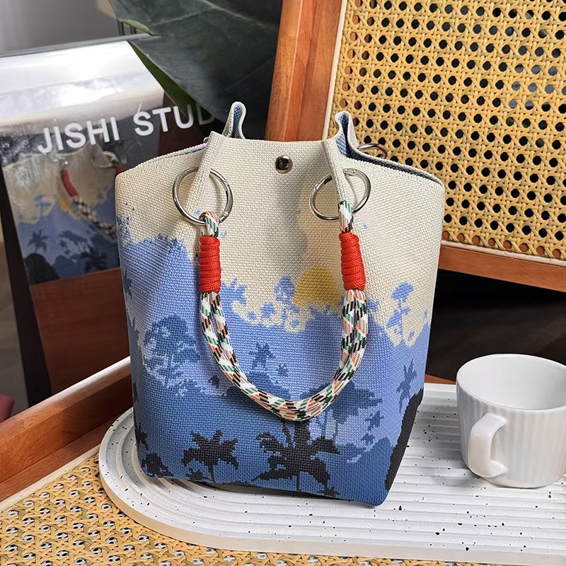 Bolsa de punto bolsas de dibujos animados para mujeres lindas bolsas de regalo de mano bolsas de bocadillos prácticas versátiles bolsas de cubo baratas gran capacidad