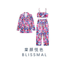 ZARO 自制欧美风时尚气质印花宽松西装+印花抹胸吊带+印花长裤