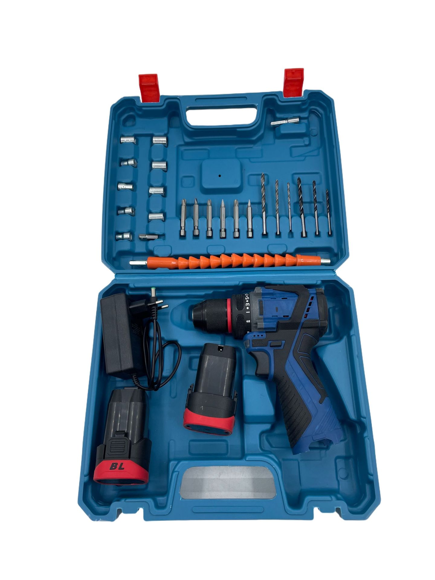 16.8v sin cepillo 2, dos eléctricos y un traje de carga tirando azul