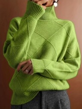 H 10940 Smooth Solid Color Diamond Pattern Sweater ���θ���