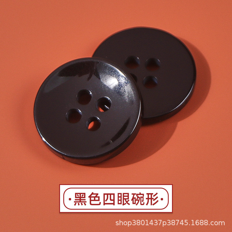 Botón de pan de cuatro ojos Camisa blanca y negra Cortavientos Botón de resina Botón de resina de dos ojos Botón de pan de cuatro ojos con borde fino transparente