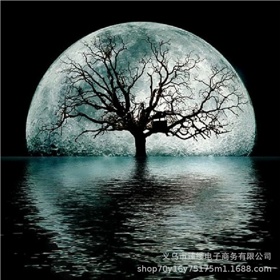 [新款5d钻石画钻石绣画系列月亮树与跨境批发十字绣贴钻石刺绣画]