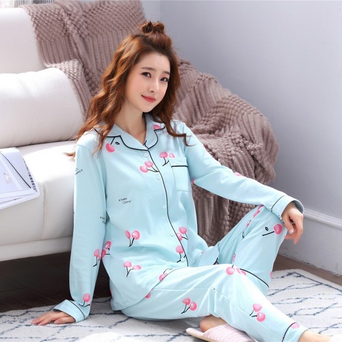 Ladies' Spring and Autumn/Winter Long Sleeve Cardigan Sets, Korean Style Cute Cartoon Two-Piece Pajamas Home Clothing