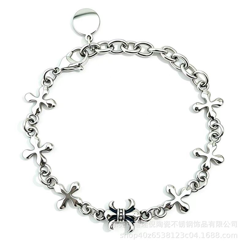 Cross Iris Flower Bracelet in Titanium Steel for Men, High-End Vintage Light Luxury Niche Exquisite Bracelet with Original Design Cross Iris Flower Bracelet in Titanium Steel for Men, High-End Vintage Light Luxury Niche Exquisite Bracelet with Original Design