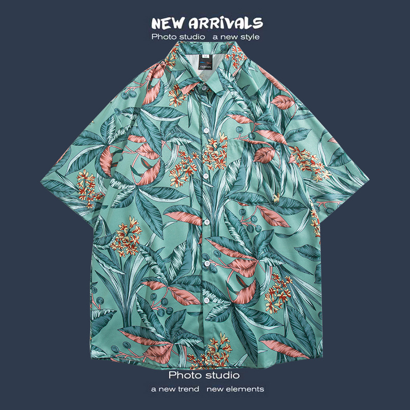 Camisa floral de manga corta Estilo de Hong Kong estilo retro de vetiver Estilo coreano moda guapo camisa de hombres y mujeres de moda y top de hadas