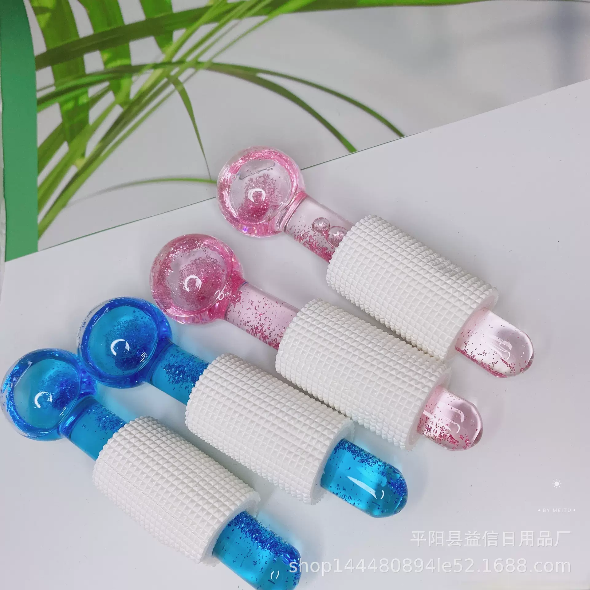 亚马逊小号冰球美容球 粉水晶冰球冰疗脸部按摩玻璃美容球 冰波球