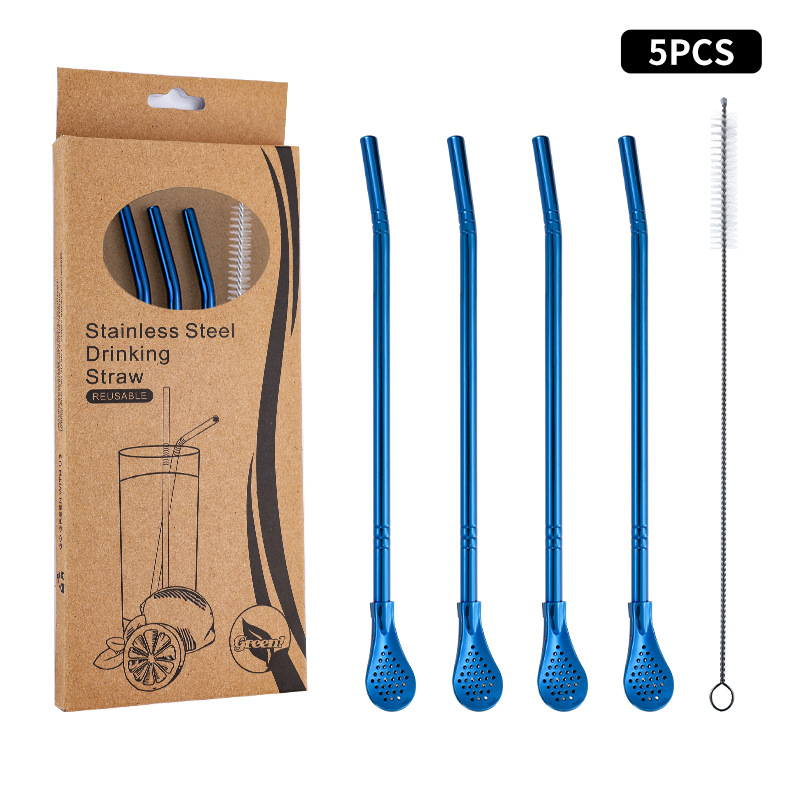 Juego de cuchara de pajita de acero inoxidable 304 transfronterizo creativo de té de yerba, filtro de jugo de yerba, té con leche, cuchara para mezclar café