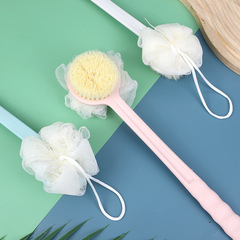 Two-in-one double-sided long-handled bath brush with bath ball, soft-bristled massage bath brush, bath brush