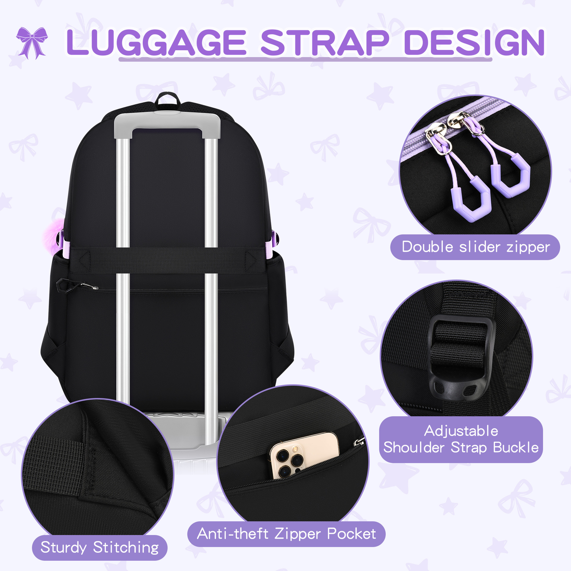 Amazon Best-selling High-capacity Bow Tie Three-piece Set Schoolbag for Girls, Junior and Senior High School and College Students, Backpack