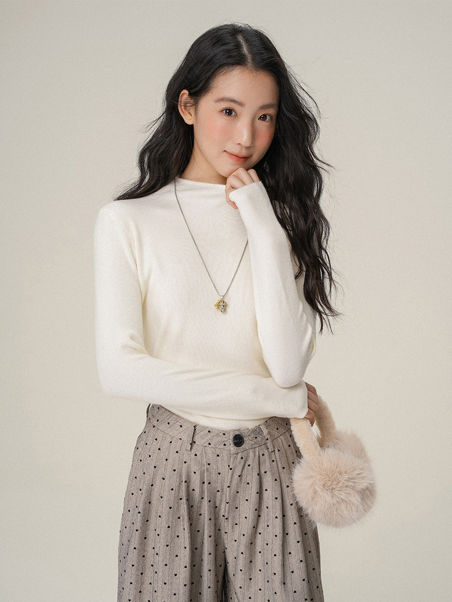 Jiyou スタンドアップカラーハイエンドニットボトムシャツとハーフタートルネックセーター女性用秋と冬の新しいソフトワクシートップ