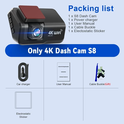 Cross-border 4K driving recorder Wifi ultra-high definition front and rear dual night vision 24H parking monitoring GPS reversing image (Driving recorder) - 4k-in-front-of-the-car