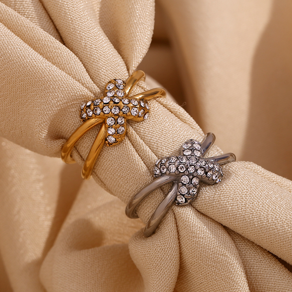 Micro Inlaid X Shape Stainless Steel Ring