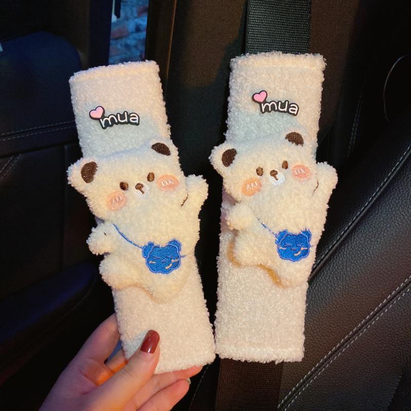 Car Seat Belt Shoulder Cover Cashmere Car Interior Cartoon Cute Bear Doll Car Seat Belt Protective Cover