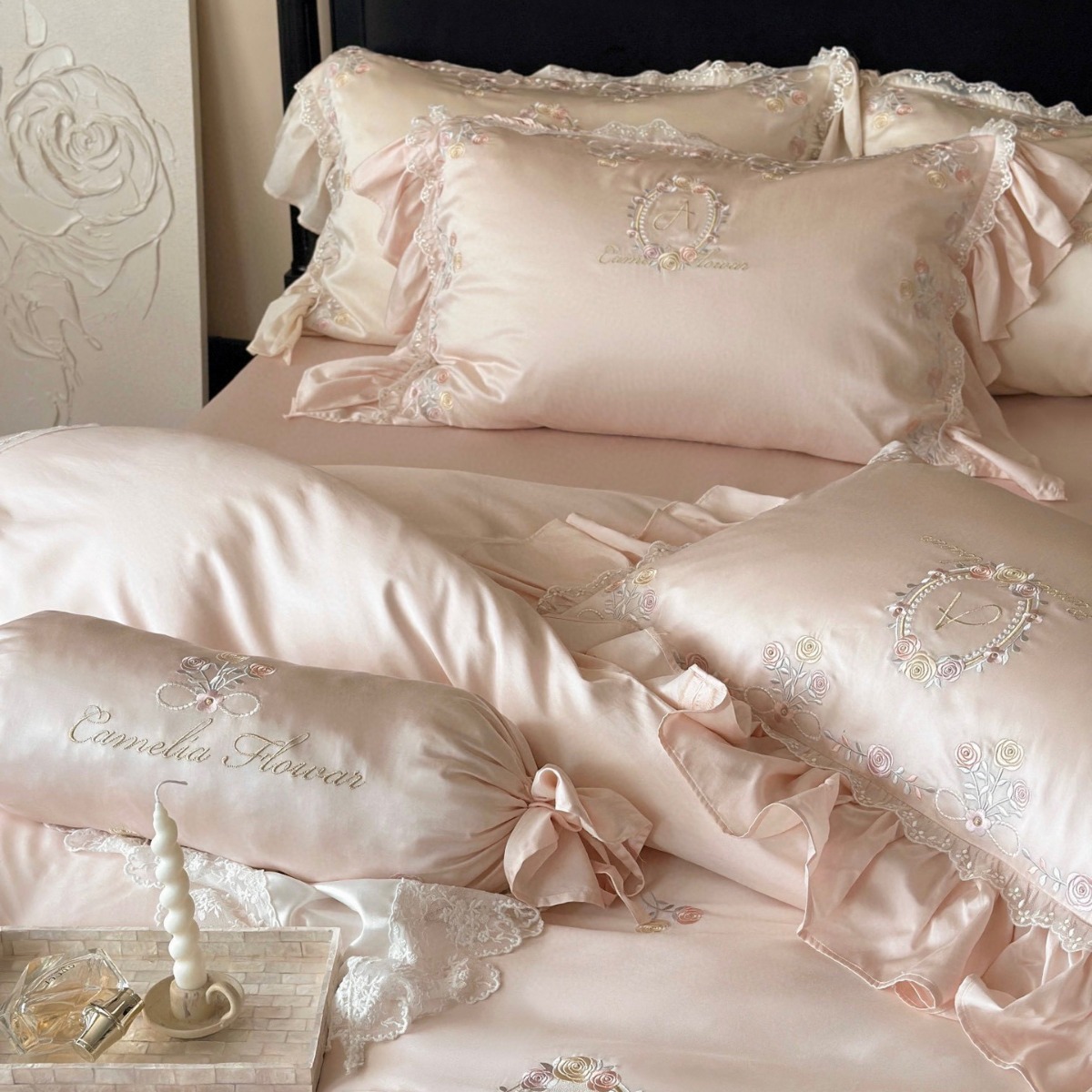 Girl's Sweet High Density 100 Lanjing Tencel Summer Girl's Bedroom Bedding Home Four-piece Set