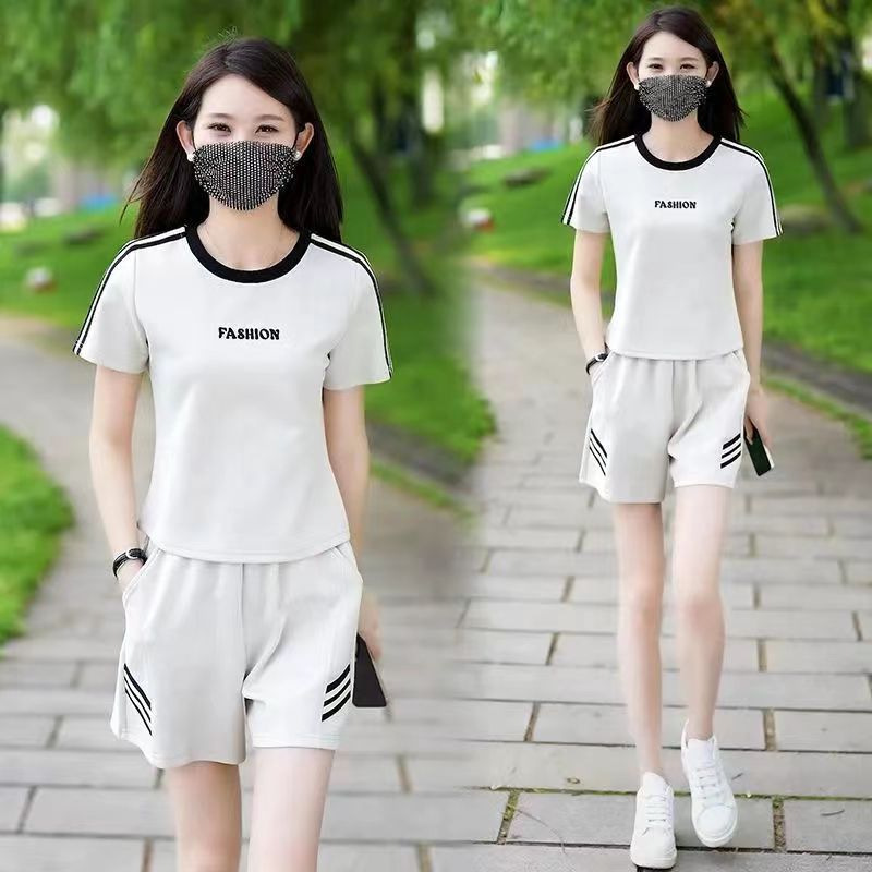 Women's Clothing Casual Sports Fashion Set Short Sleeved Two Piece Shorts Outfit Summer_ecoleips.com