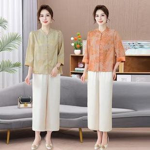New Chinese Style Mother Summer Dress Mid-Sleeve Shirt 2025 New Middle-aged and Elderly Women's Summer Western Style Floral T-Shirt Top