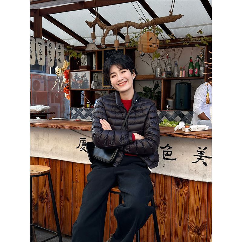 90鸭绒黑色轻薄短款排骨羽绒服女2025年新款冬立领修身鸭绒服外套|undefined