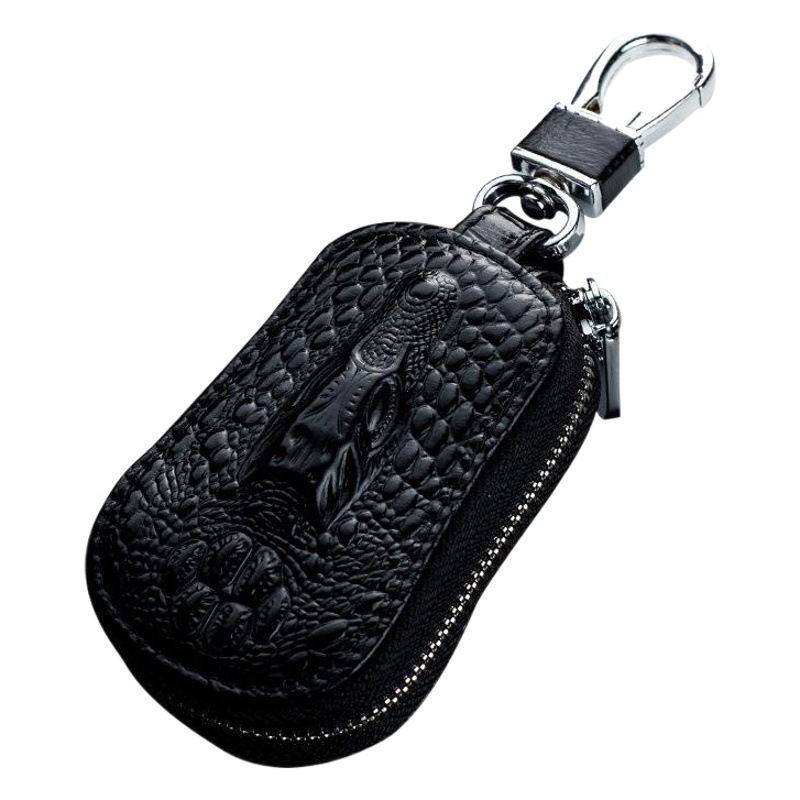 First Layer Cowhide Car Key Case Men's and Women's Genuine Leather Crocodile Zipper Bag Mini Waist Trailer Key Case Universal