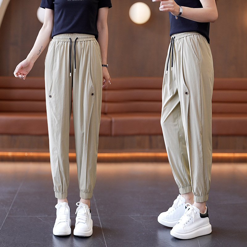 時尚中國風冰絲褲女2024夏季女款涼感顯瘦休閒運動潮流薄款瑜伽褲