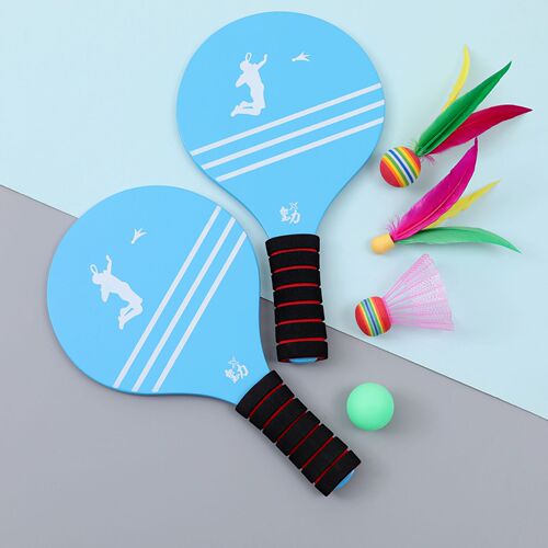 Badminton racquet with foam ball, upgraded and thick solid wood racquet for adults and children, recreational fitness sports
