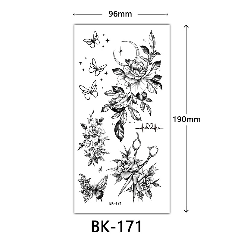 Tatuaje Temporal de Flores Boceto de Papel de Transferencia al Agua, Impresión por Transferencia de Agua, para Cuerpo image 177