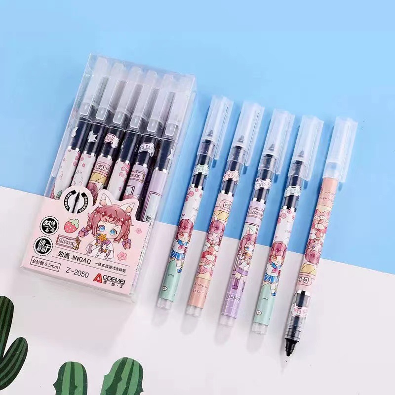 De una sola pieza recta líquido bolígrafo estudiante gel pluma 0,5mm Tubo de aguja llena pluma de agua de dibujos animados