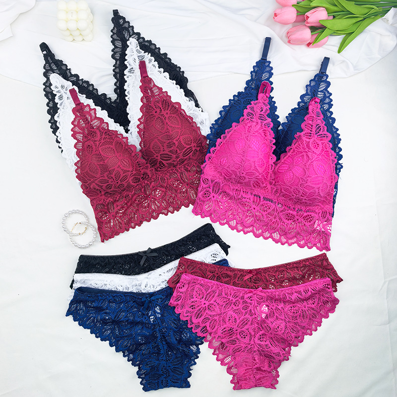 Transfronterizos sexy encaje ropa interior ropa interior para mujeres verano respirado pro piel francesa sin anillo de acero bra set