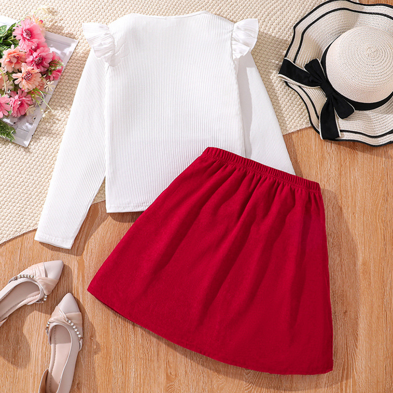 Completo moda bambina, gonna a mezza manica con fiocco grande, top a maniche lunghe, novità autunno e inverno, abbigliamento per bambini di medie dimensioni_voghion.com