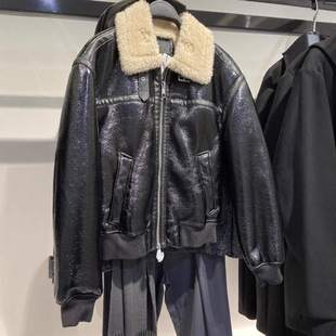 Original-European and American men's wholesale black retro lapel fur collar short fur one warm jacket coat leather