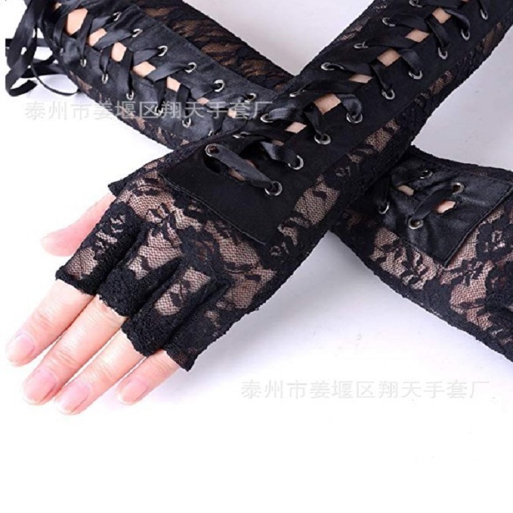 Transfronteriza europea y americana sexy correa de encaje guantes hebilla de uñas bola de la boda medio dedo guantes de etiqueta dedo guantes de fuga