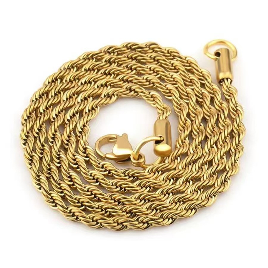 Gouden gedraaide schakelketting voor dames en heren rvs_voghion.com