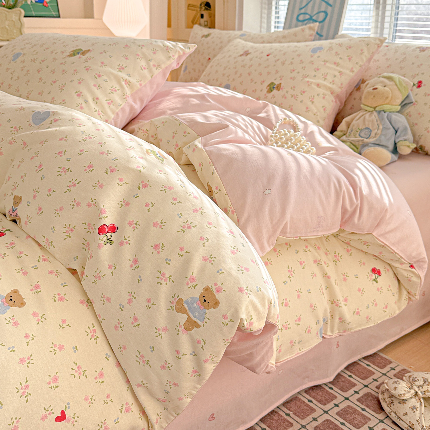 Cama de algodón fresco de cuatro piezas, sábanas de algodón, dormitorios de estudiantes, tres piezas, ropa de cama, dormir desnudo, piel