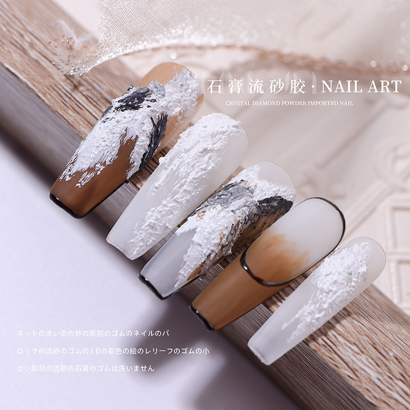 Pegamento de yeso de relleno de estilo japonés fototerapia Arte de uñas 3D tridimensional micro-tallada partículas esmeriladas pegamento pintado en blanco y negro alivio sin lavado