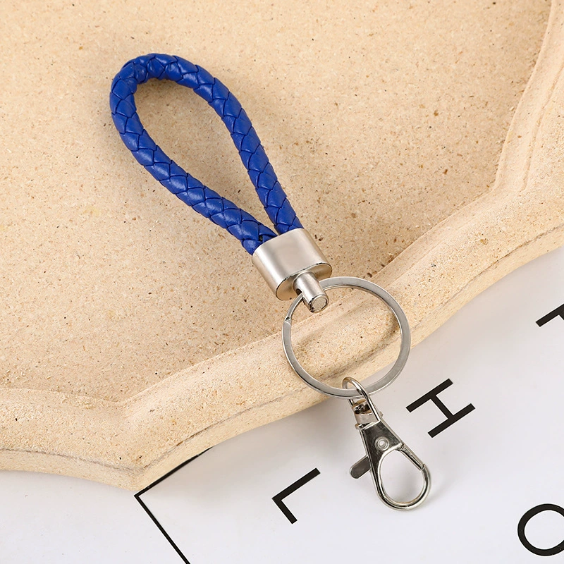 Keychain key ring, braided leather-style loop with metal hook, multicolor options