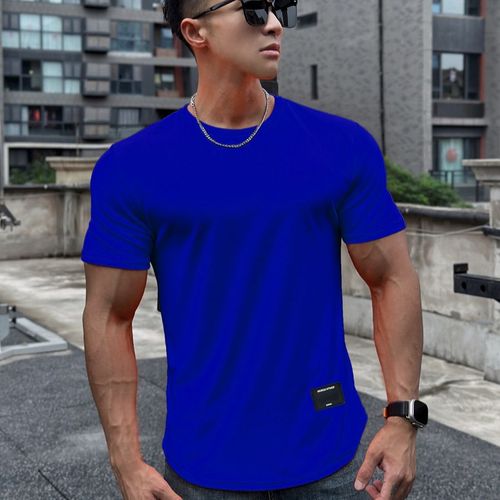 American Summer Muscle Fitness Brother Slim Fit Trend Brand Short Sleeve Men's Flow Mesh Plain Color T-Shirt Training Crew Neck Top