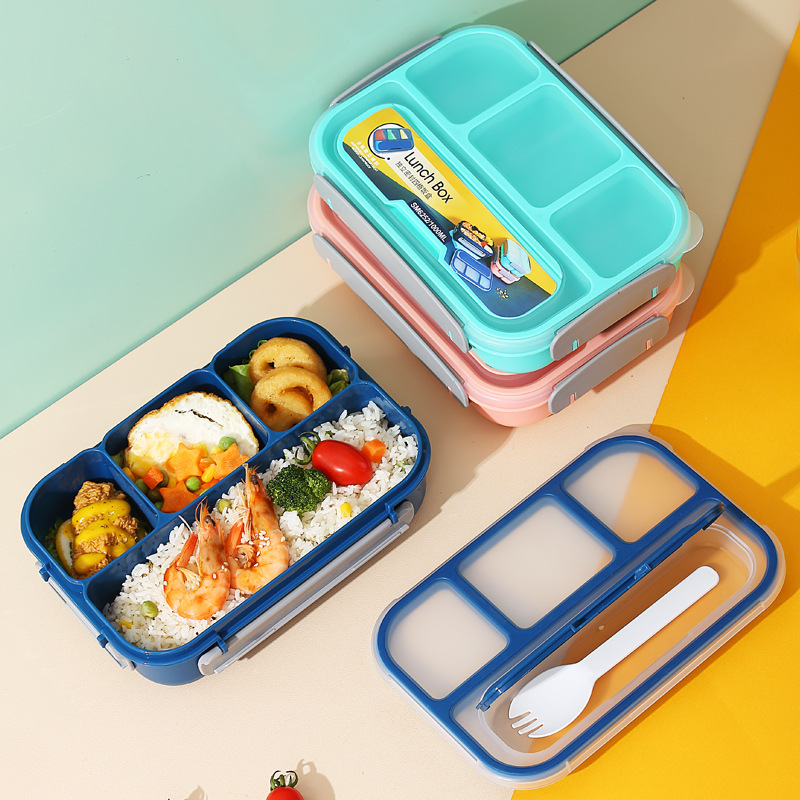 亚马逊四格塑料饭盒学生上班族午餐盒跨境可微波炉便当盒bentobox